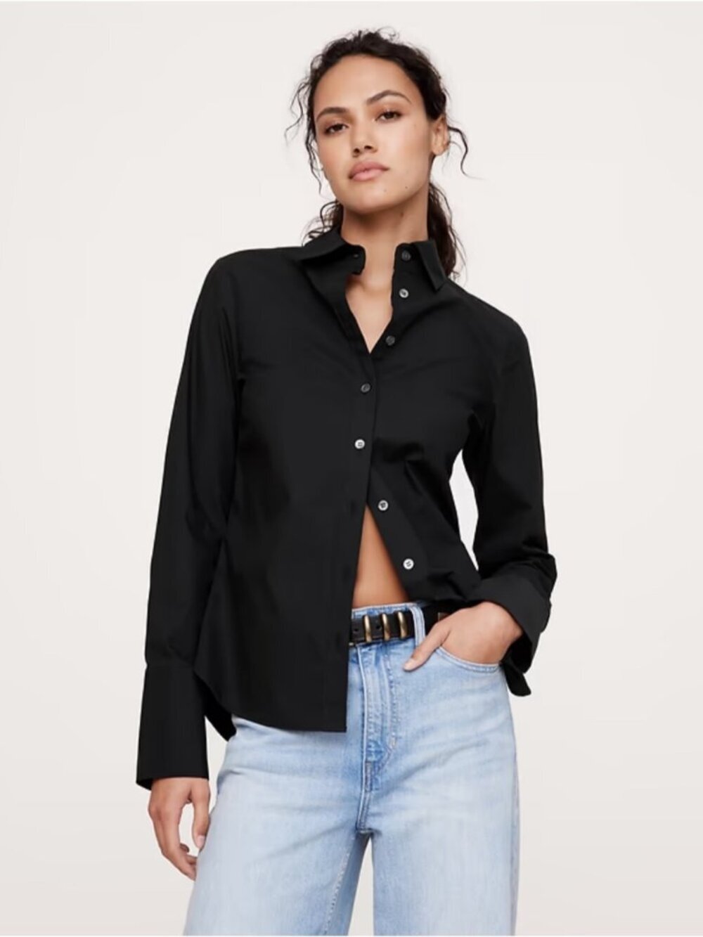 Banana Republic Black Riley Tailored Shirt Button Up 8 Tall